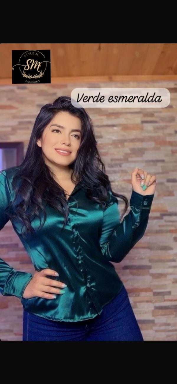 BLUSA SATIN MANGA LARGA PARA DAMA - Imagen 7