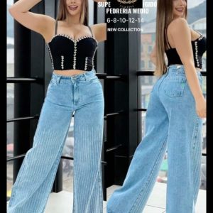 PANTALÒN PALAZZO CON PIEDRERIA PARA DAMA