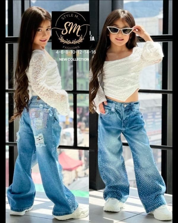 PANTALÒN PALAZZO CON PIEDRERIA PARA NIÑA - Imagen 6