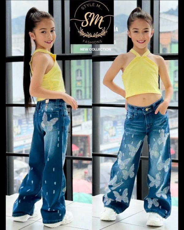 PANTALÒN PALAZZO CON PIEDRERIA PARA NIÑA